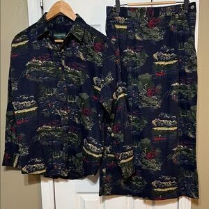 Vintage Bushwacker Fishing Scenic Print Skirt Set